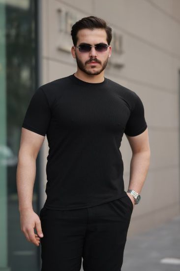 Erkek Kısa Kollu çizgi Kabartma Detaylı T-shirt resmi